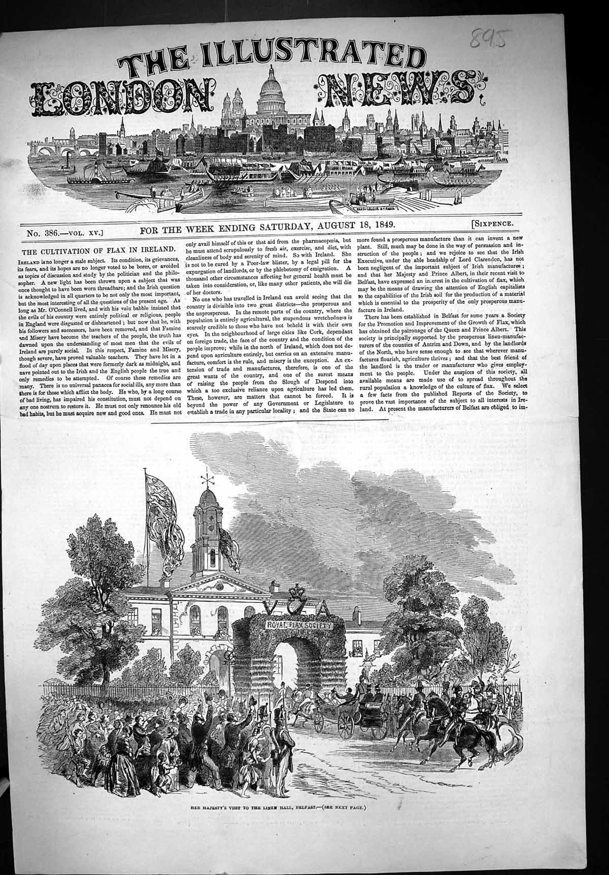 Old 1849 Majesty Queen Linen Hall Belfast Ireland Horses Carriage Fla Victorian