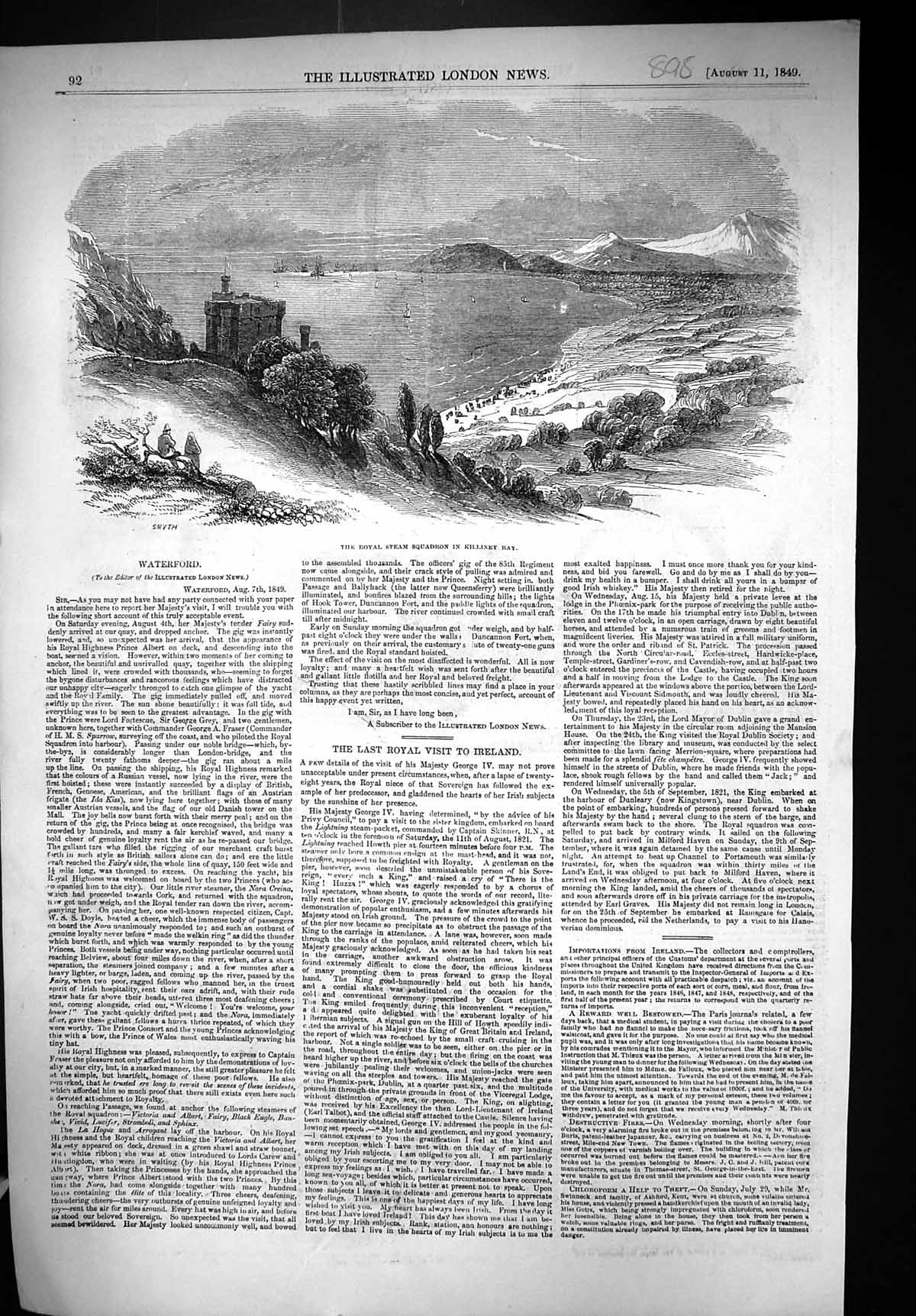 Old 1849 Royal Steam Squadron Killiney Bay Ireland Castle Mountains O Victorian