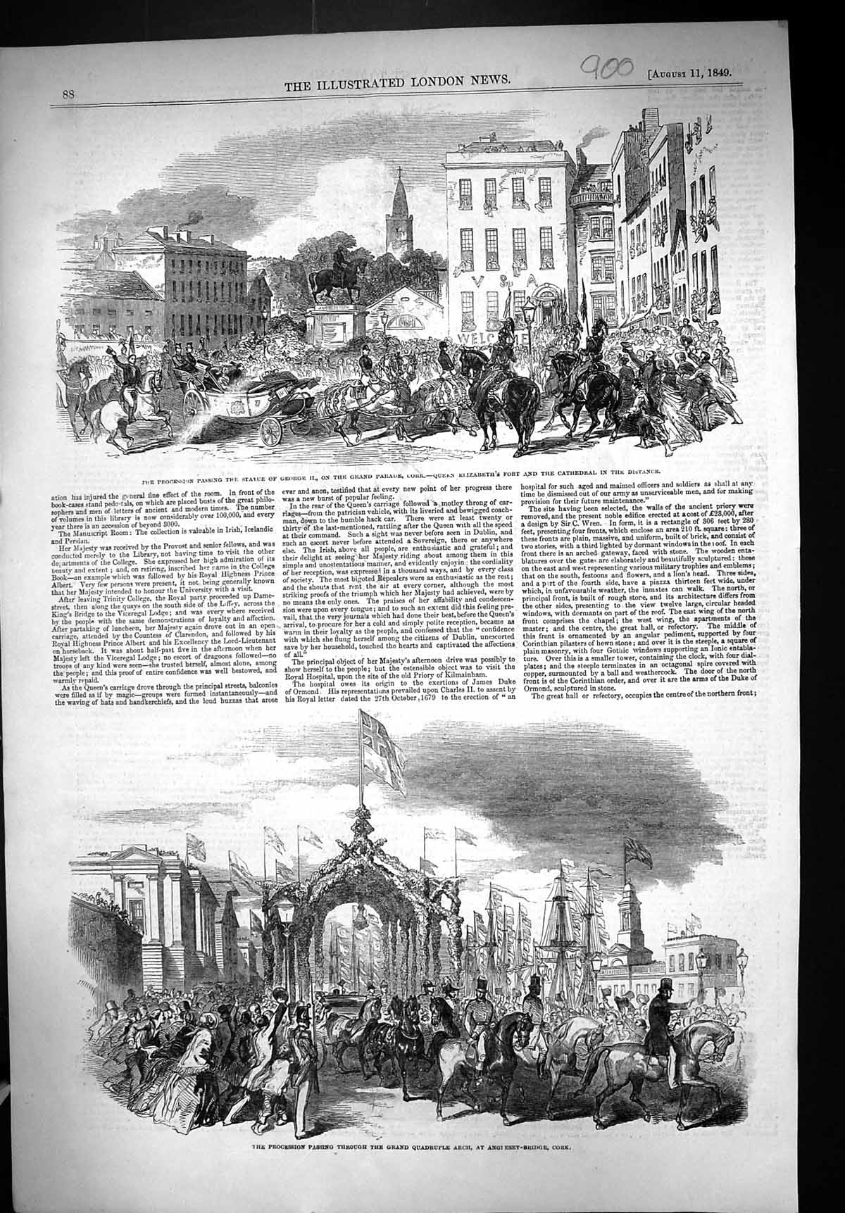 Old 1849 Procession Quadruple Arch Anglesey Bridge Cork Elizabeth For Victorian