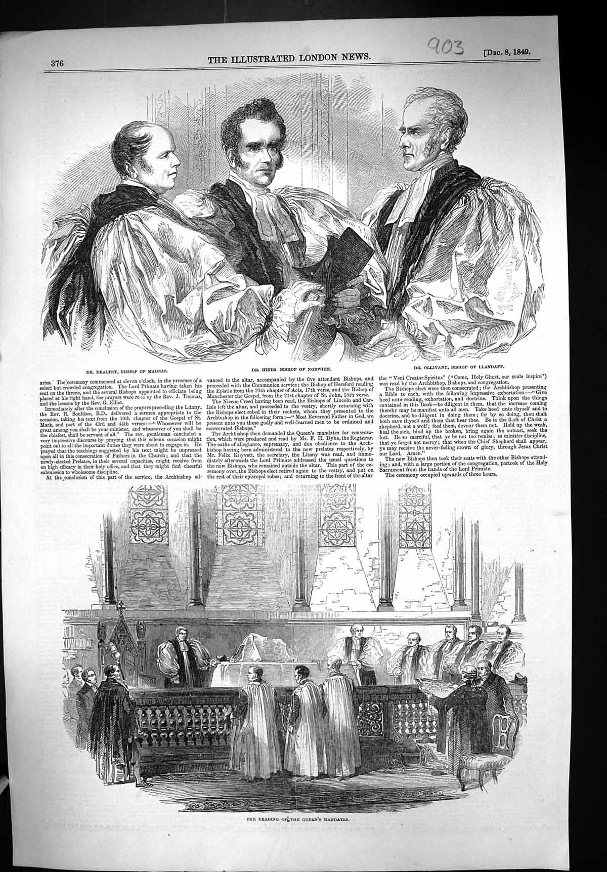 Old 1849 Dr. Hinds Bishop Dealtry Ollivant Norwich Reading Queen'S Ma Victorian