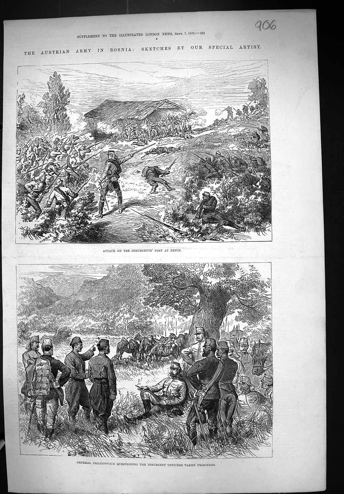 Old 1878 Austrian Army Bosnia Attack Insurgents Post Zepce General Ph Victorian