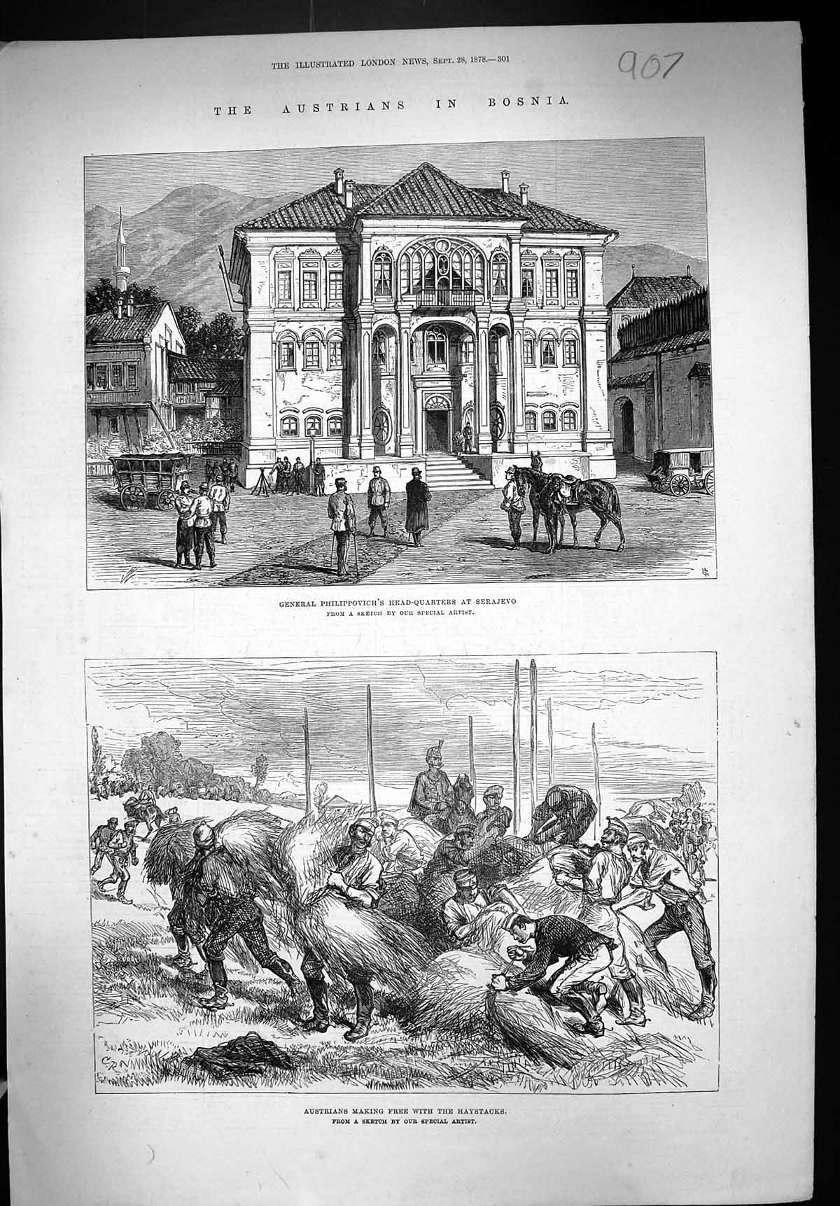 Old Print 1878 Austrian Siers Bosnia General Philippovich Serajevo Hayst 19th
