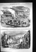 Old Print 1858 Canton Return Avengers Siers Boats Ruins Houses Barbarian 19th