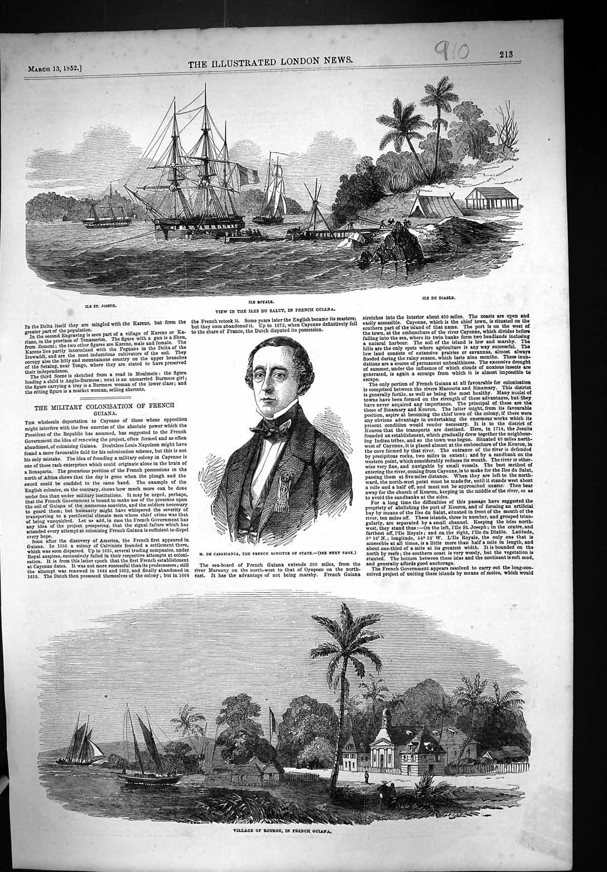 Old 1852 Cassabianca French Minister State Kourou French Guiana Royal Victorian
