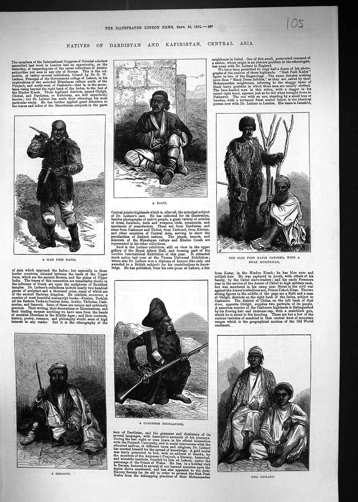 Old 1874 Natives Dardistan Kafiristan Asia Cashmere Chilasis Ghilgiti Victorian
