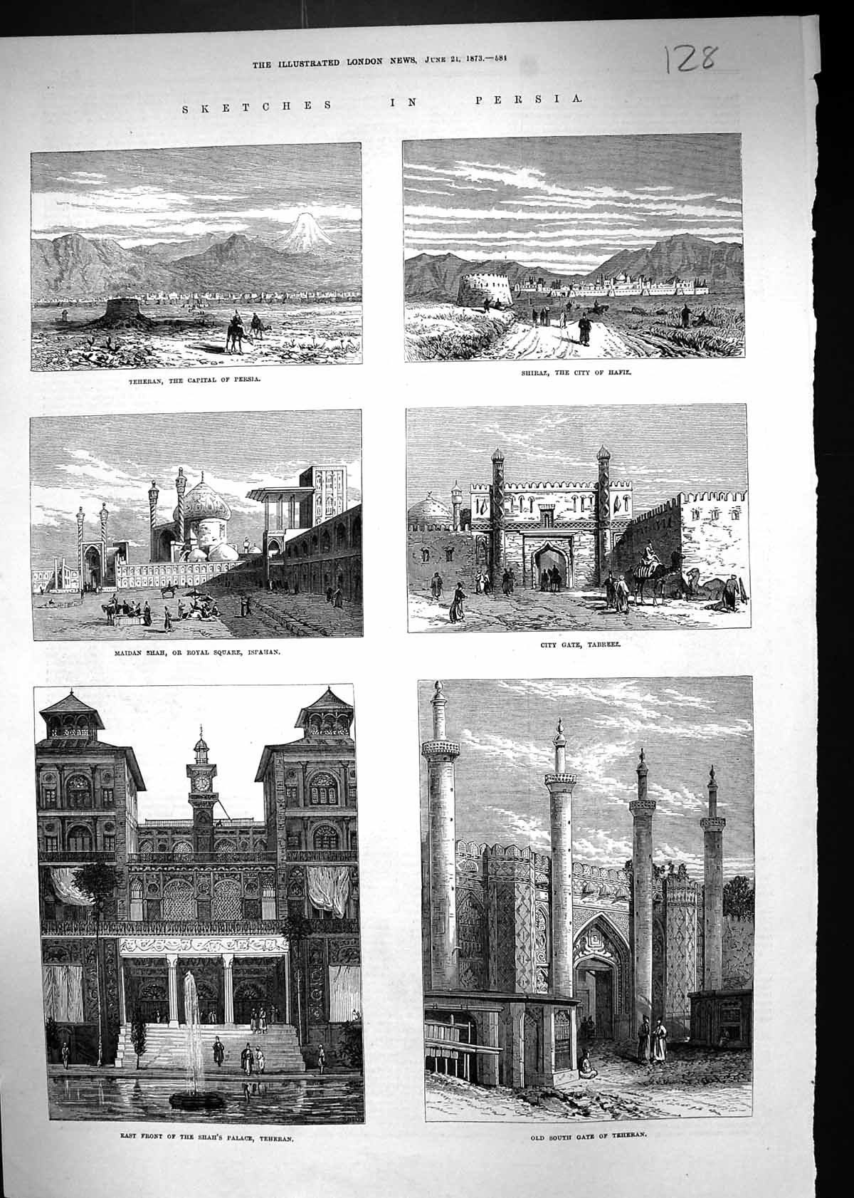 Old 1873 Persia Shah Palace Teheran City Gate Maidan Ispahan Shiraz H Victorian