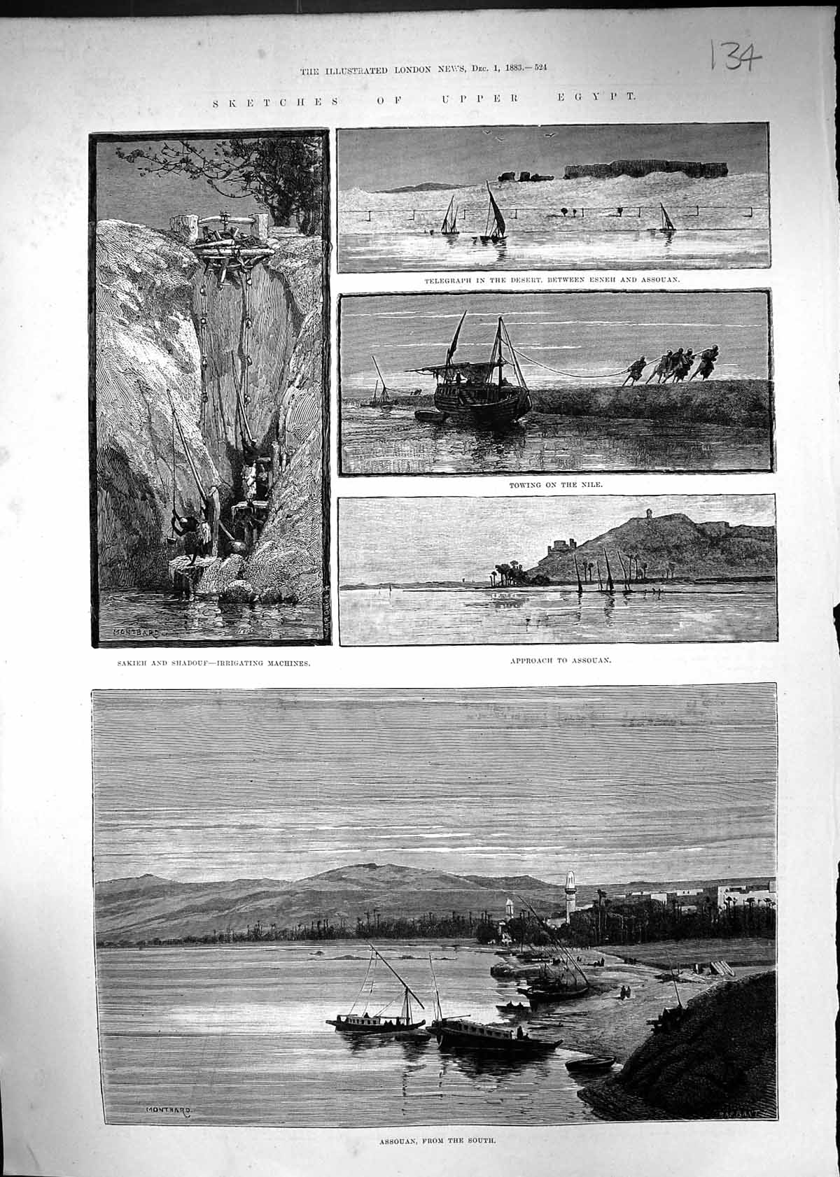 Old 1883 Egypt Assouan Sakieh Shadouf Irrigating Machines Telegraph D Victorian