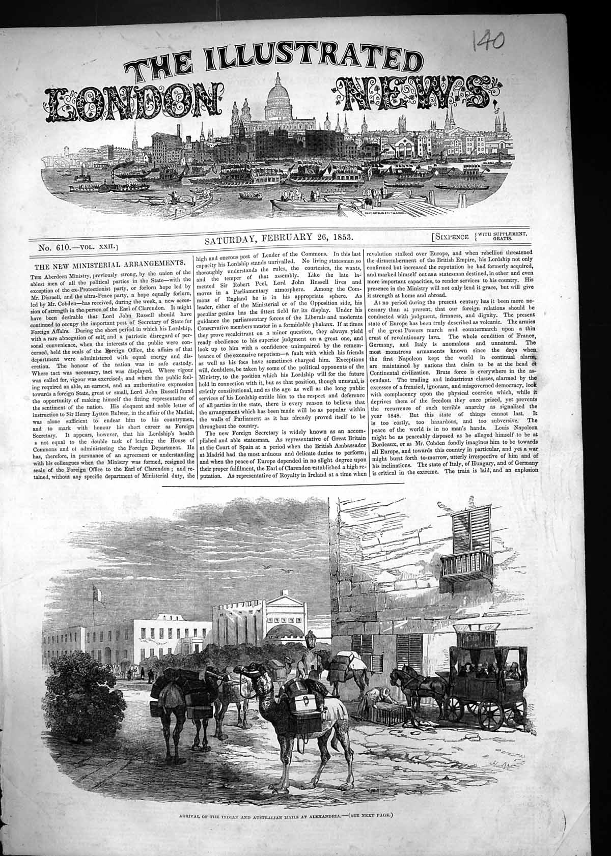 Old 1853 Scene Arrival Indian Australian Mail Alexandria Camels Coach Victorian