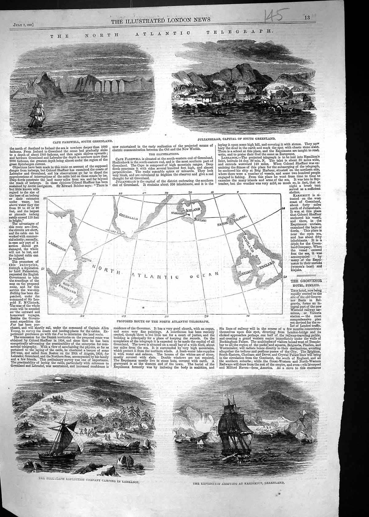 Old 1860 Atlantic Telegraph Cape Farewell Greenland Julianshaar Kaksi Victorian