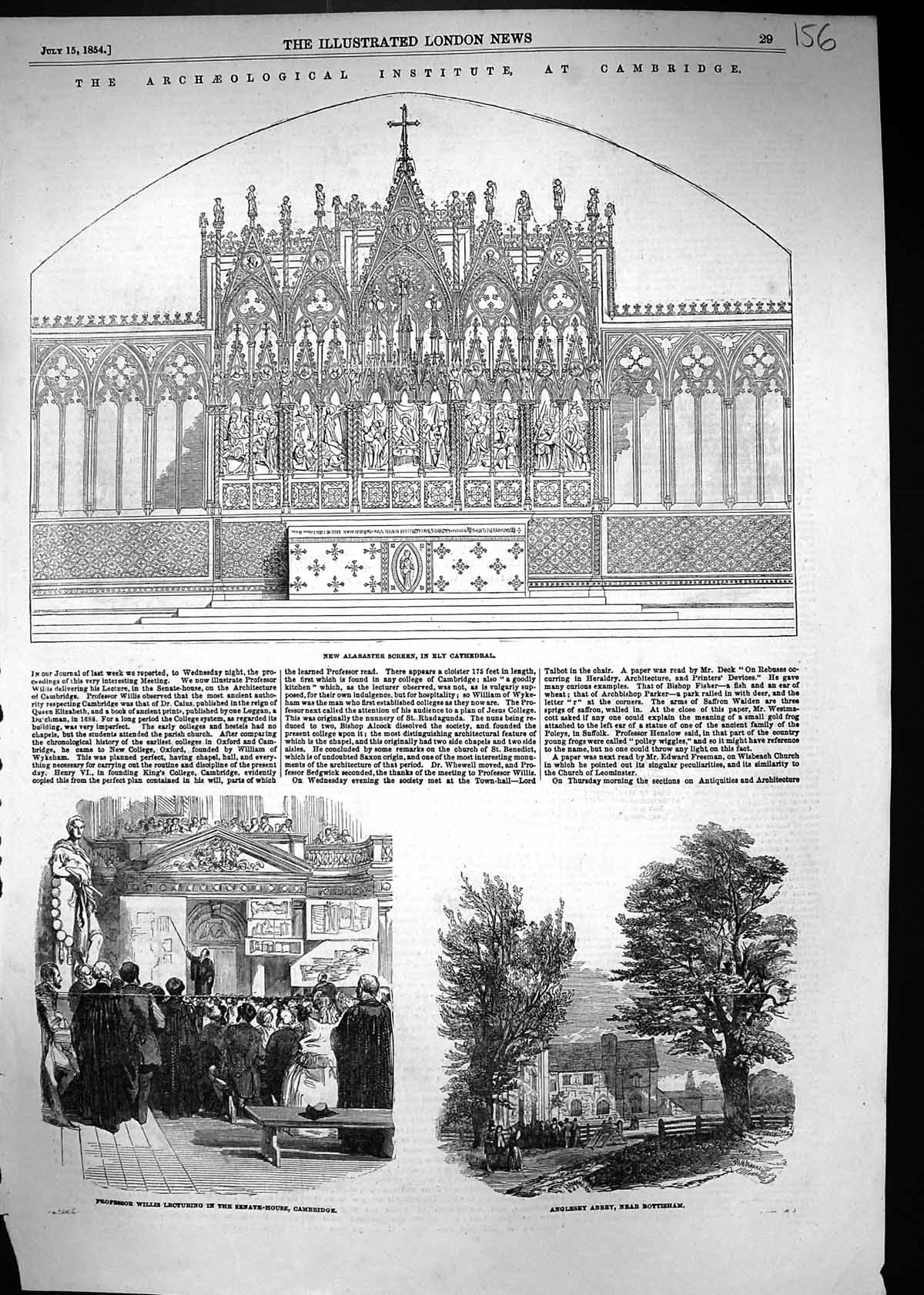 Old 1854 Alabaster Screen Ely Cathedral Professor Willis Anglesey Abb Victorian