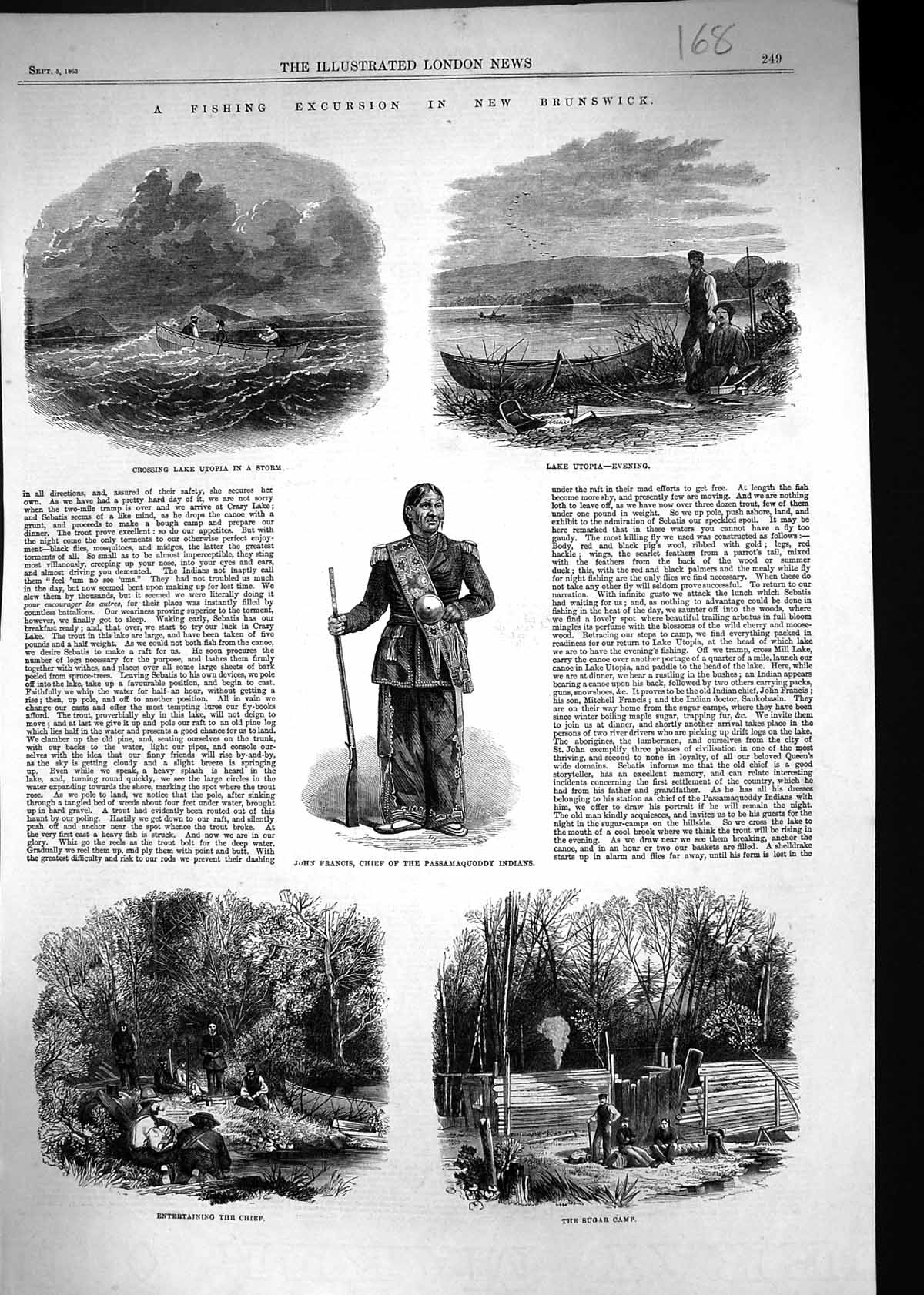 Old 1863 Fishing Excursion Brunswick John Francis Indians Lake Utopia Victorian