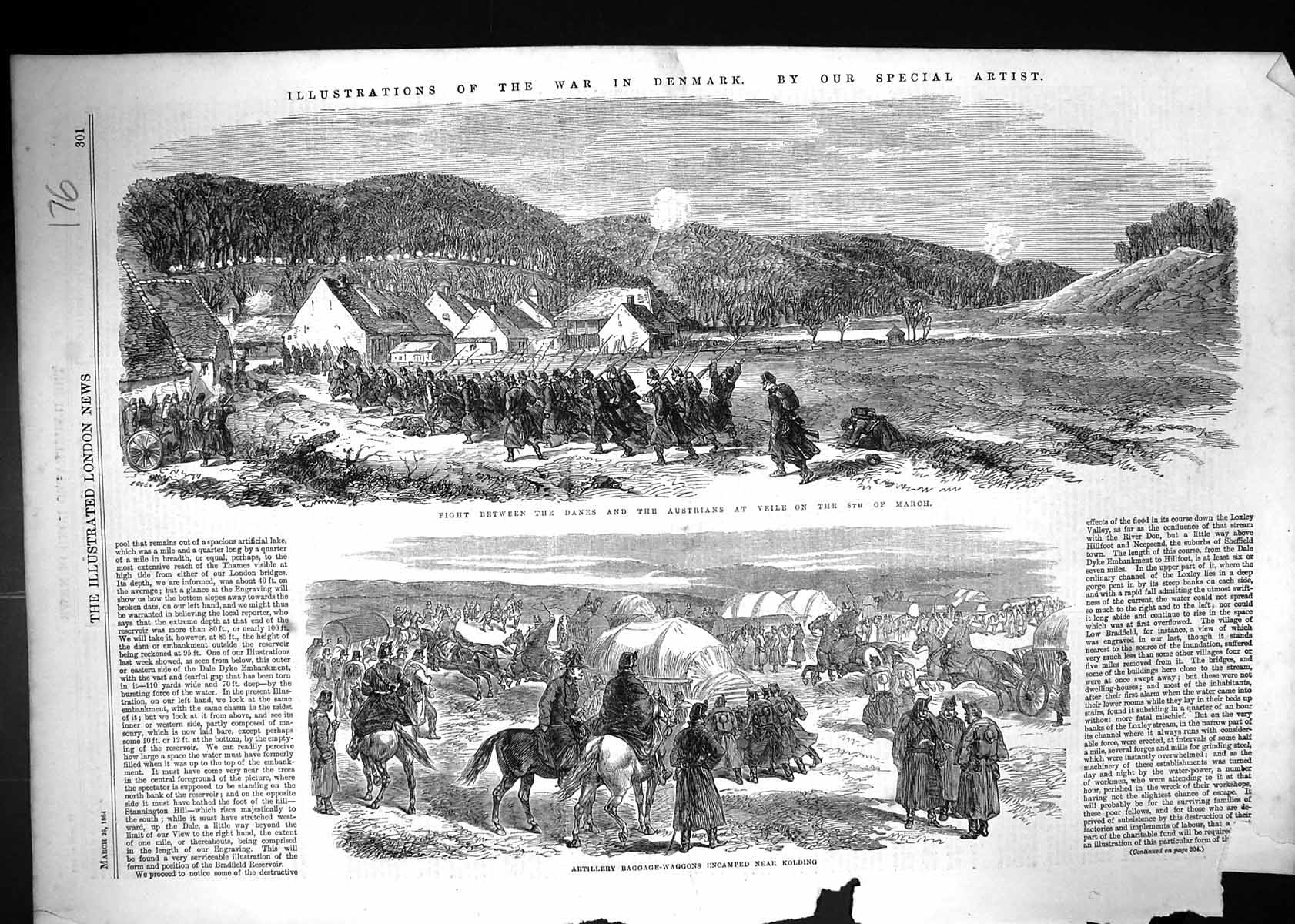 Old Print 1864 War Denmark Danes Austrian Siers Veile Baggage Waggon Kol 19th