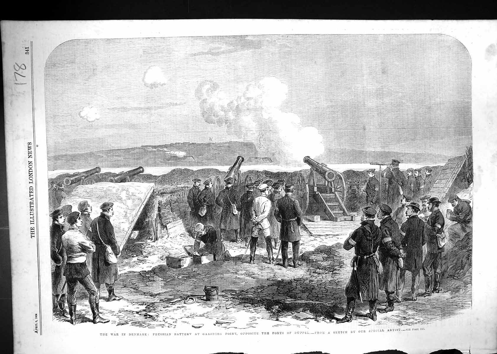 Old Print 1864 War Denmark Prussian Battery Siers Gaasberg Point Forts D 19th