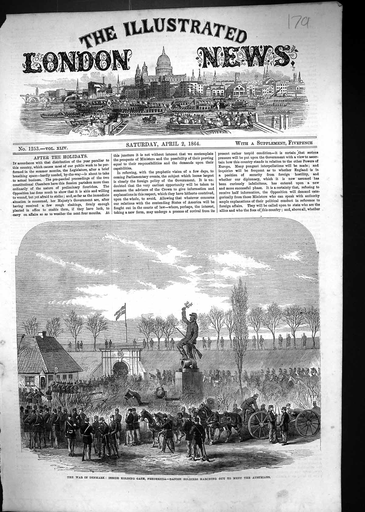 Antique Old Print 1864 War Denmark Inside King Gate Fredericia Danish Siers A