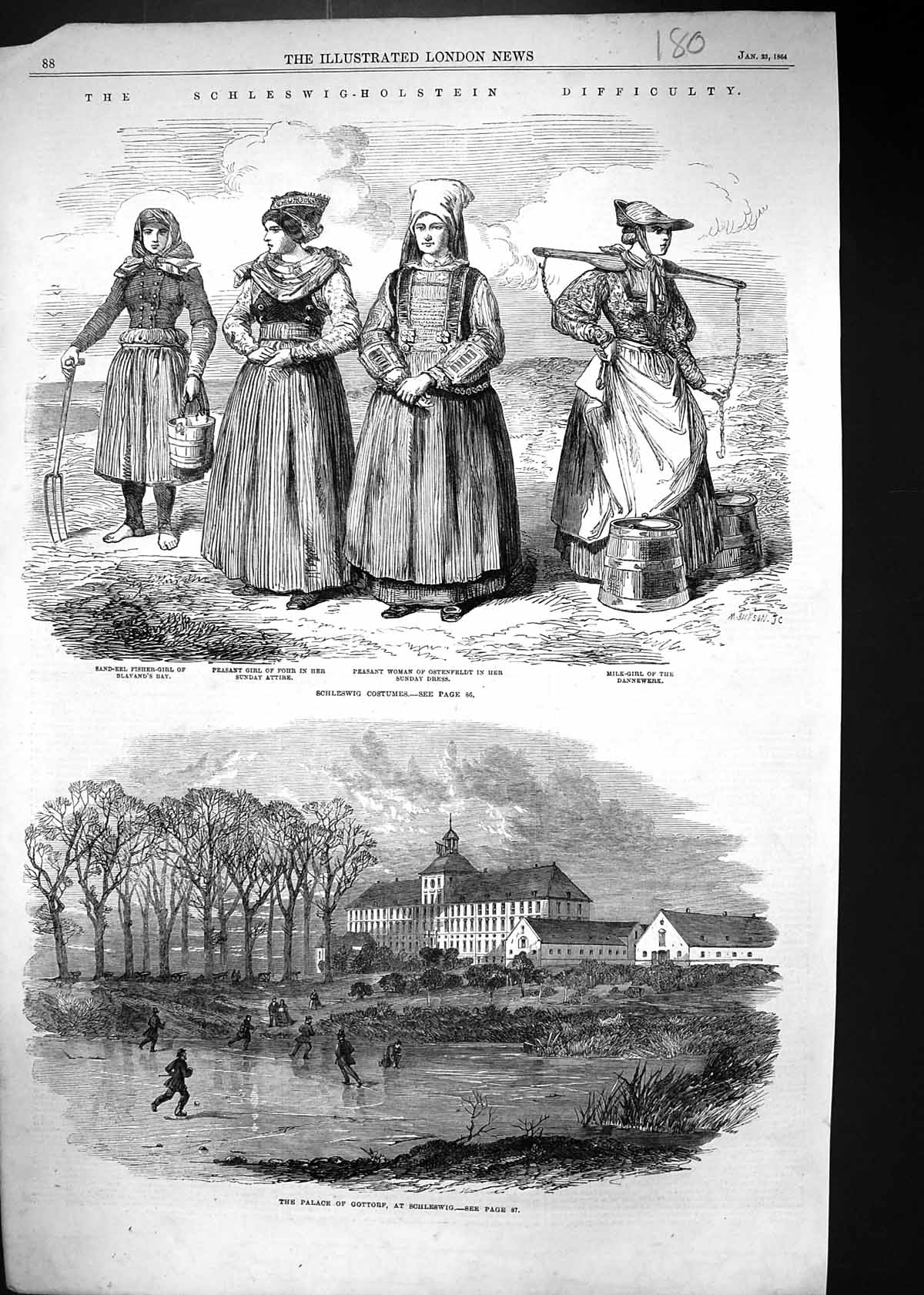 Old 1864 Schleswig Costumes Peasant Woman Fisher Girl Blavand Palace Victorian