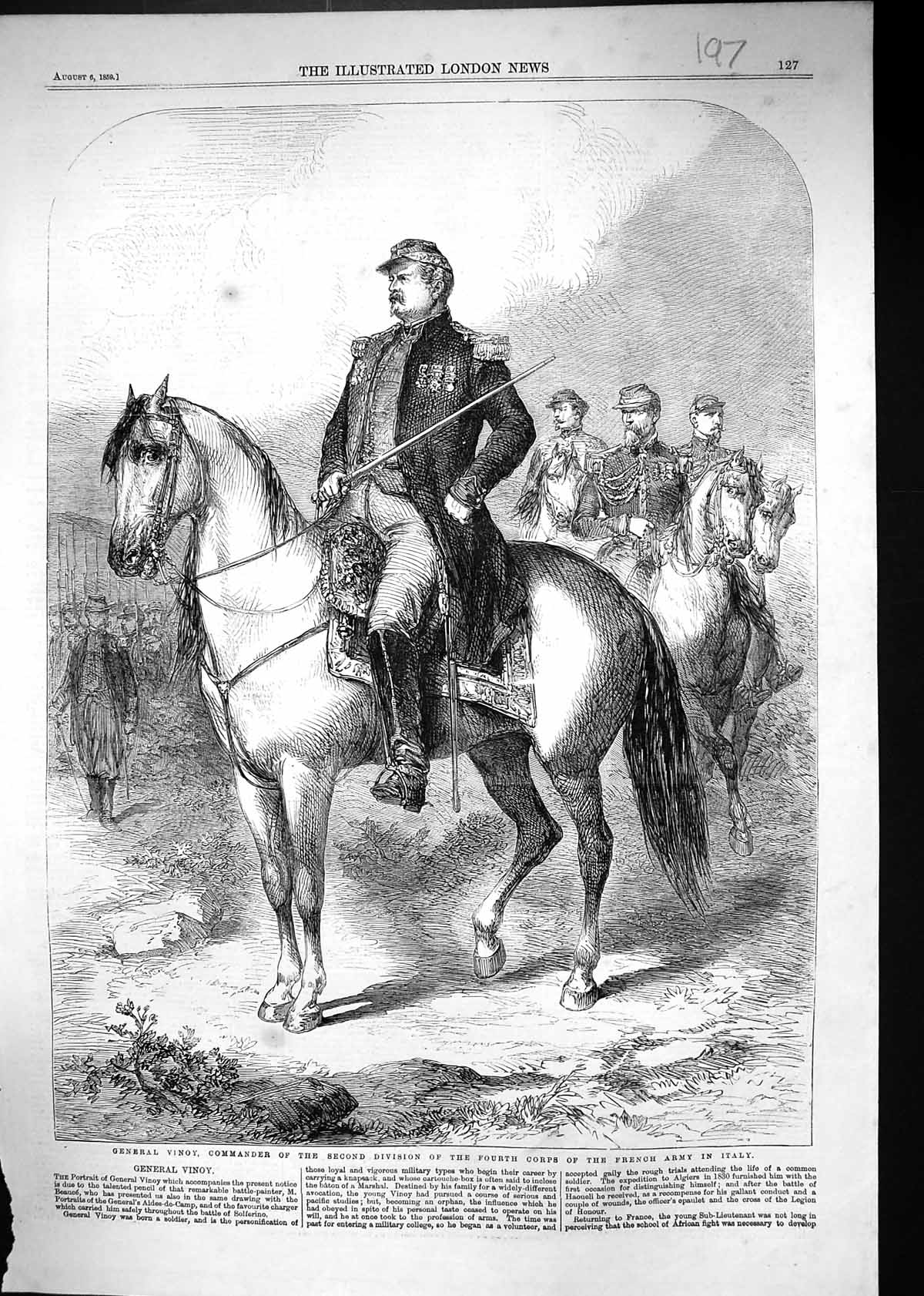 Old 1859 General Vinoy Commander Fourth Corps French Army Italy War S Victorian