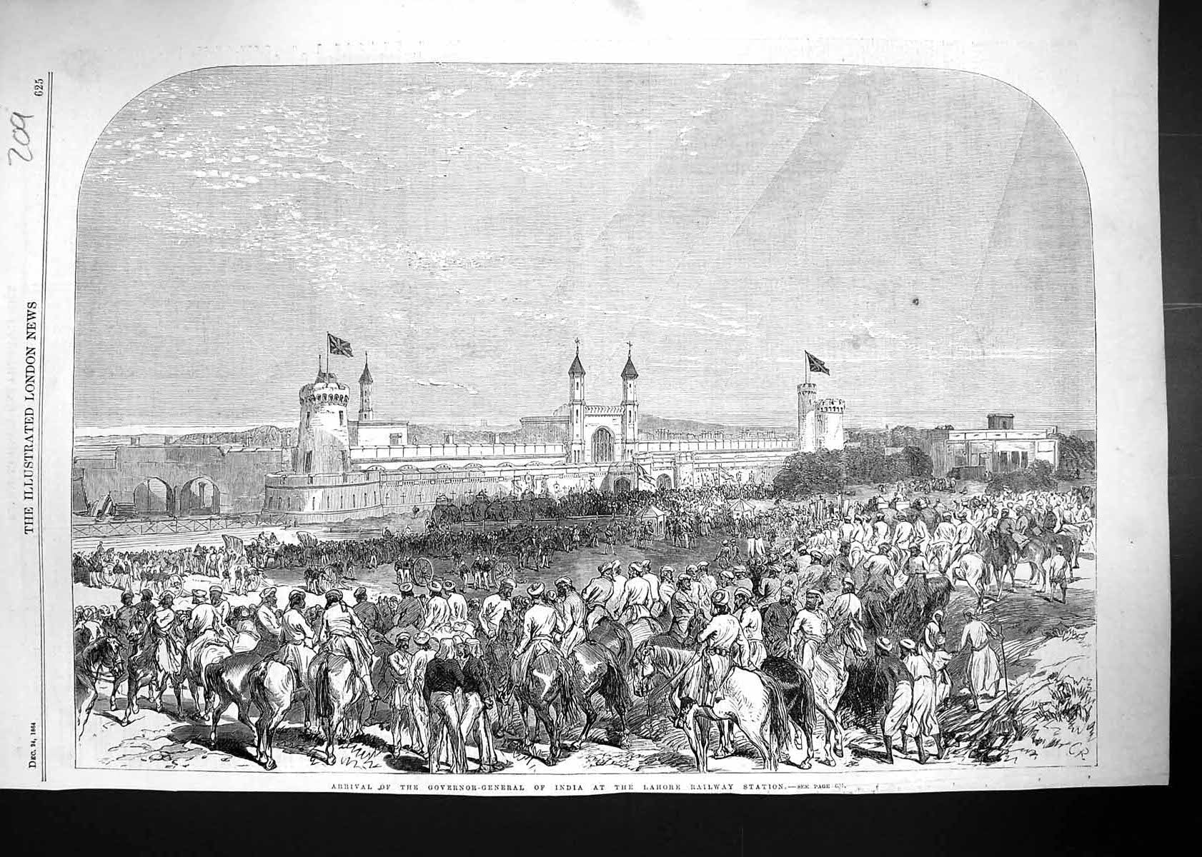 Old 1864 Scene Arrival Governor-General India Lahore Railway Station Victorian