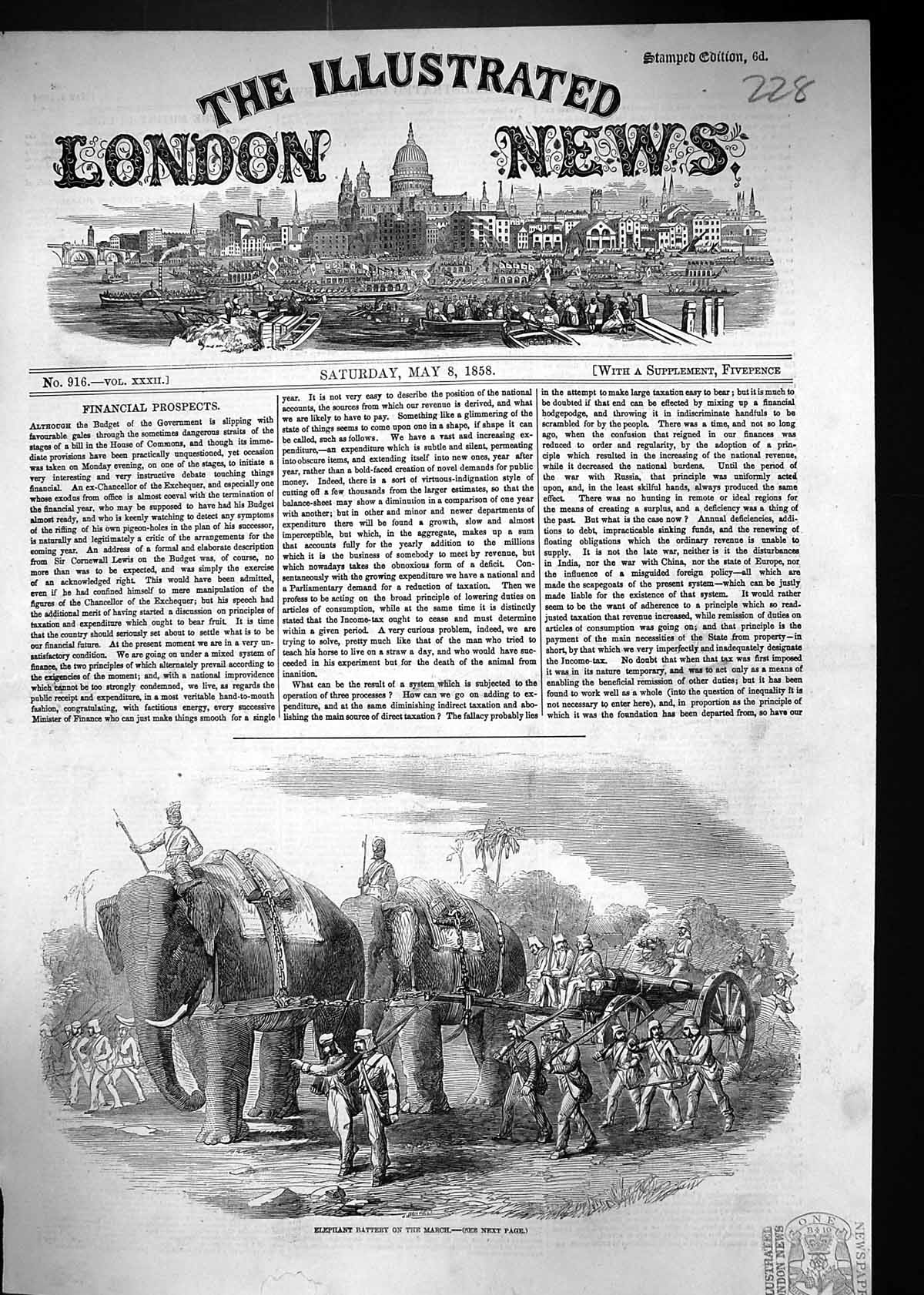 Original Old Antique Print 1858 Elephant Battery Marching Siers War Victorian