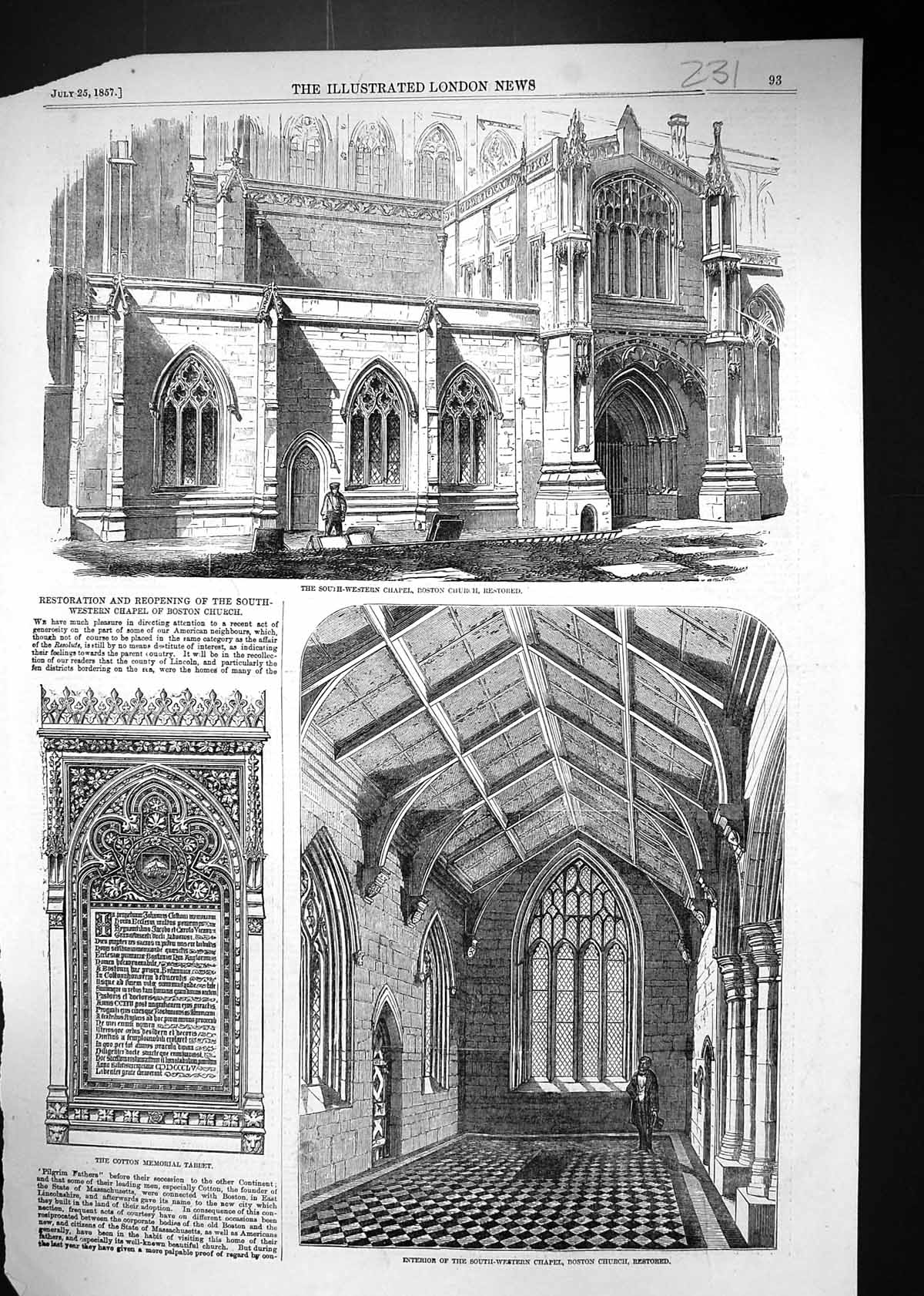 Old 1857 Interior South-Western Chapel Boston Church Cotton Memorial Victorian