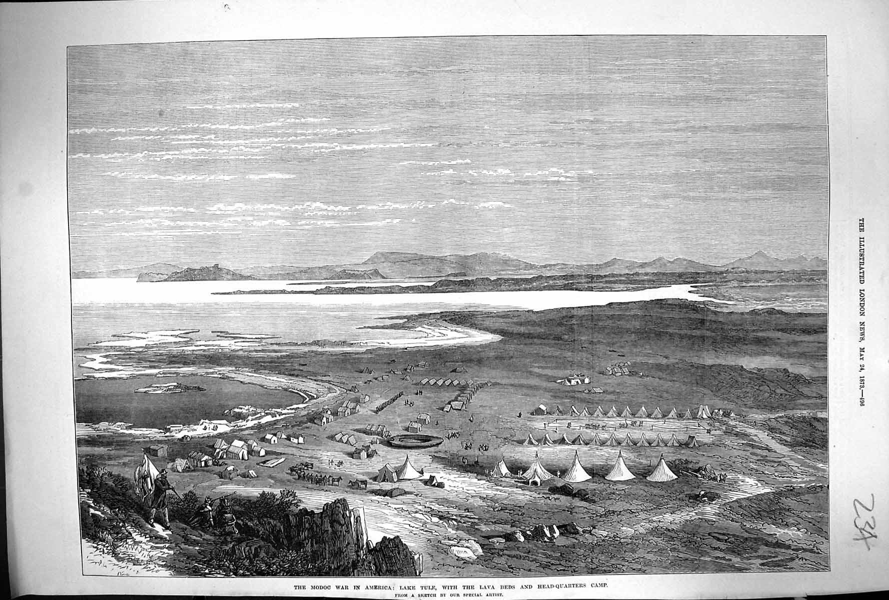 Old 1873 Modoc Indians War America Lake Tule Lava Beds Head-Quarters Victorian