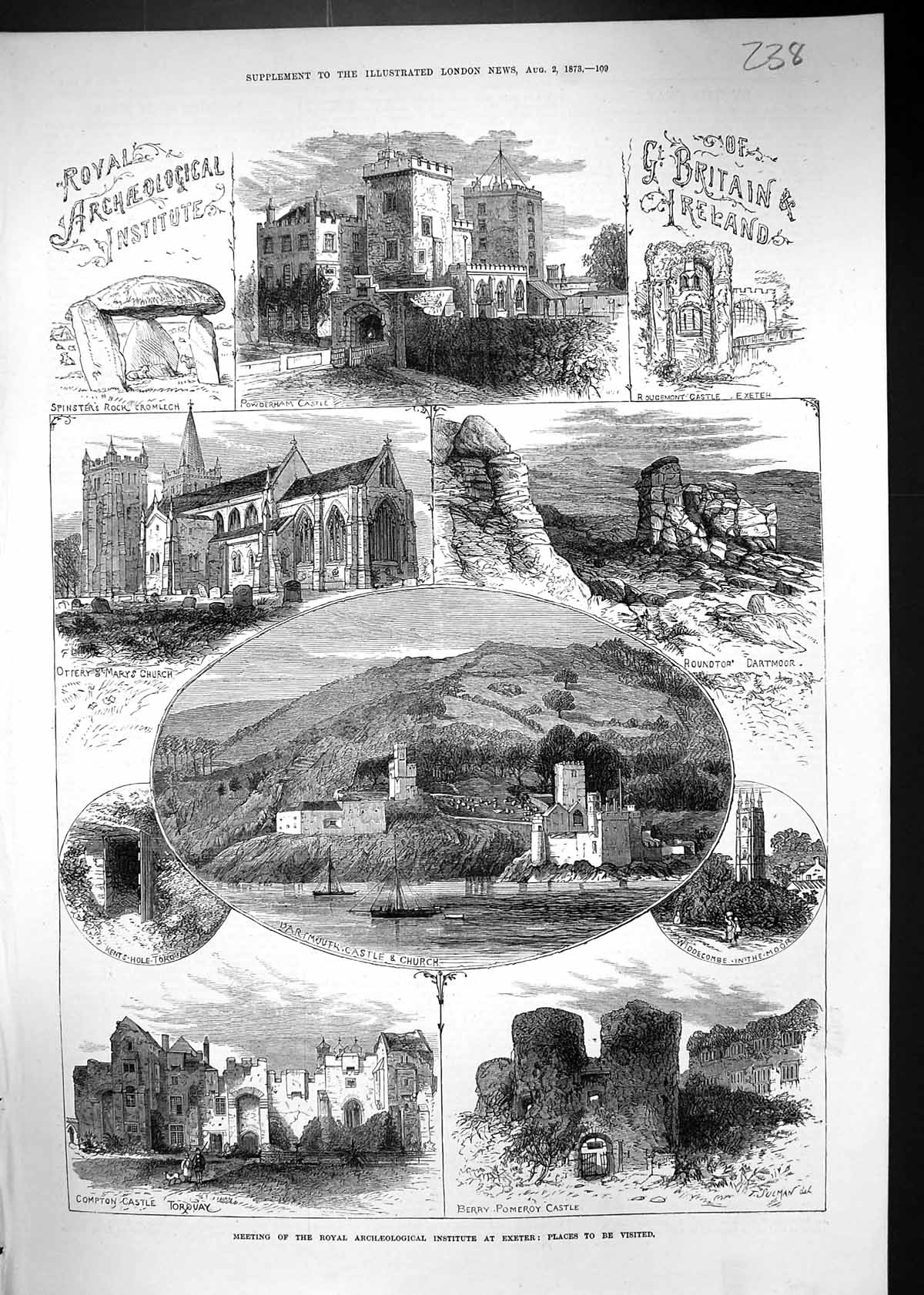 Old 1873 Archaeology Exeter Barry Pomeroy Castle Compton Ottery Rouge Victorian
