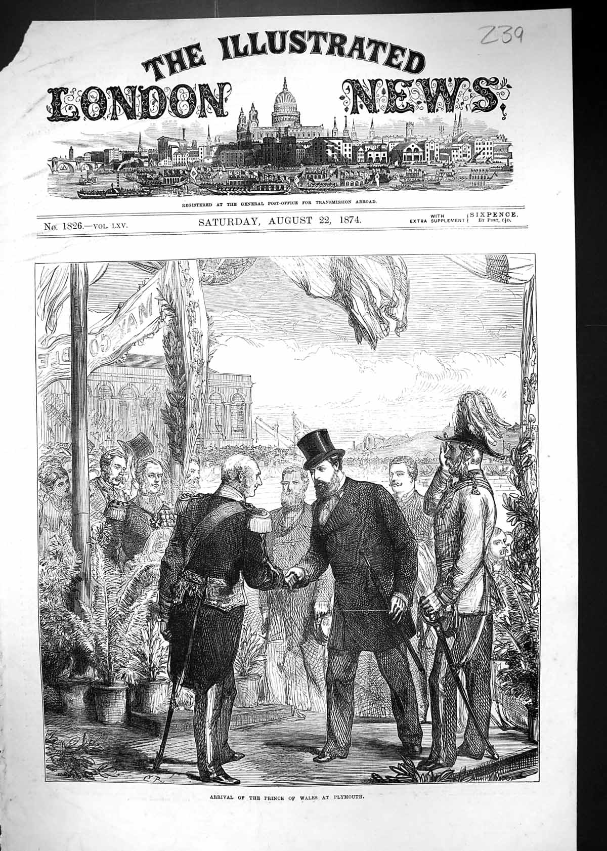 Original Old Antique Print 1874 Arrival Prince Wales Plymouth England Victorian
