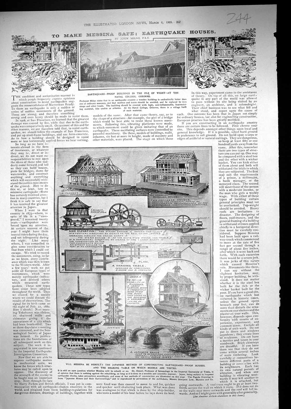 Old 1909 Messina Earthquake Japan Buildings Isle Wight Naval College 20th