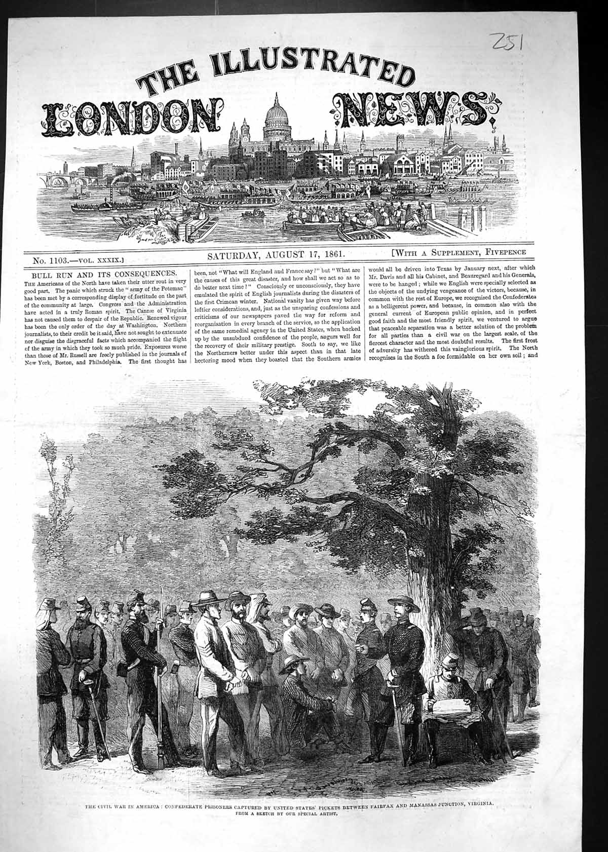 Old Antique Print 1861 Civil War America Prisoners Americ Pickets Fairf 19th