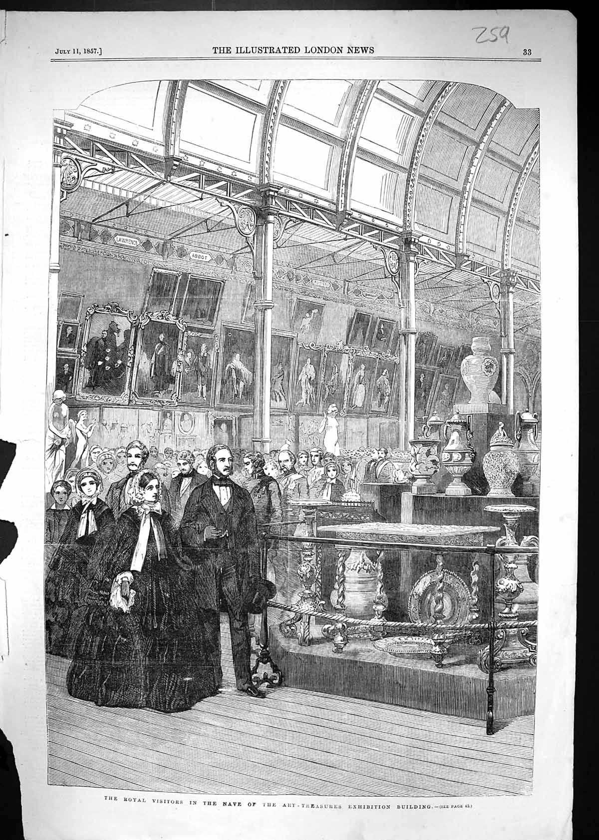 Antique Old Print 1857 Royal Visitors Nave Art Treasures Exhibition Building