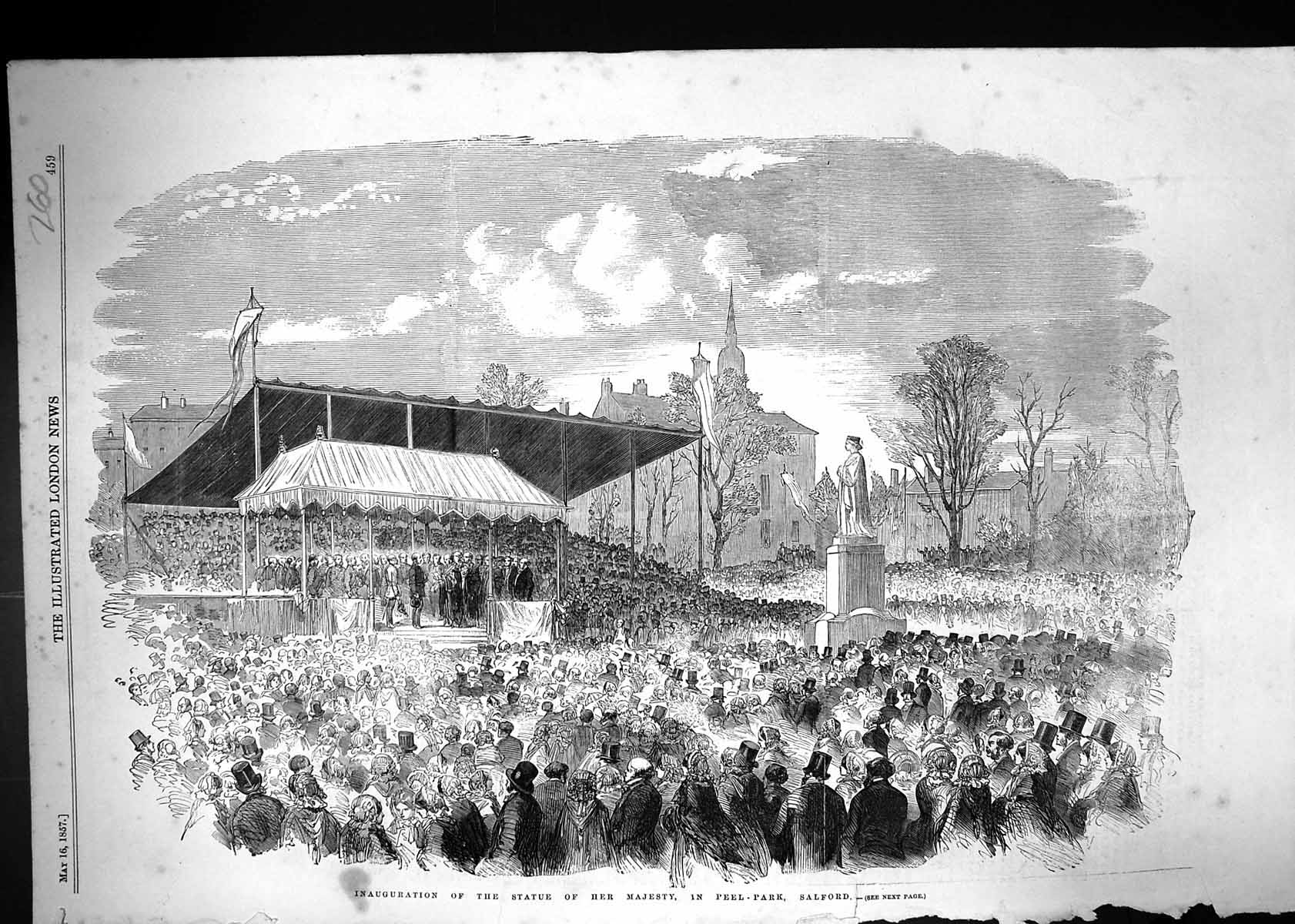 Old 1857 Inauguration Statue Her Majesty Queen Peel Park Salford Engl Victorian