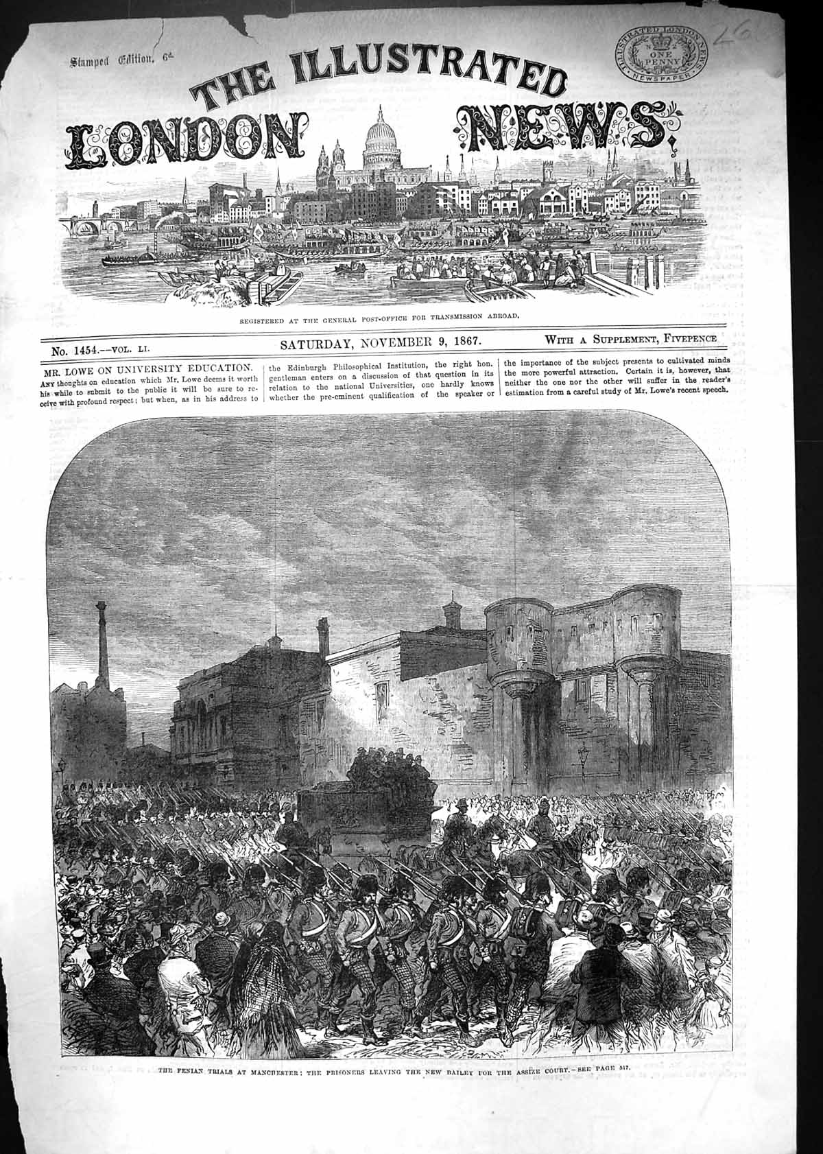 Old Print 1867 Fenian Trials Manchester Prisoners Bailey Assize Court Si 19th