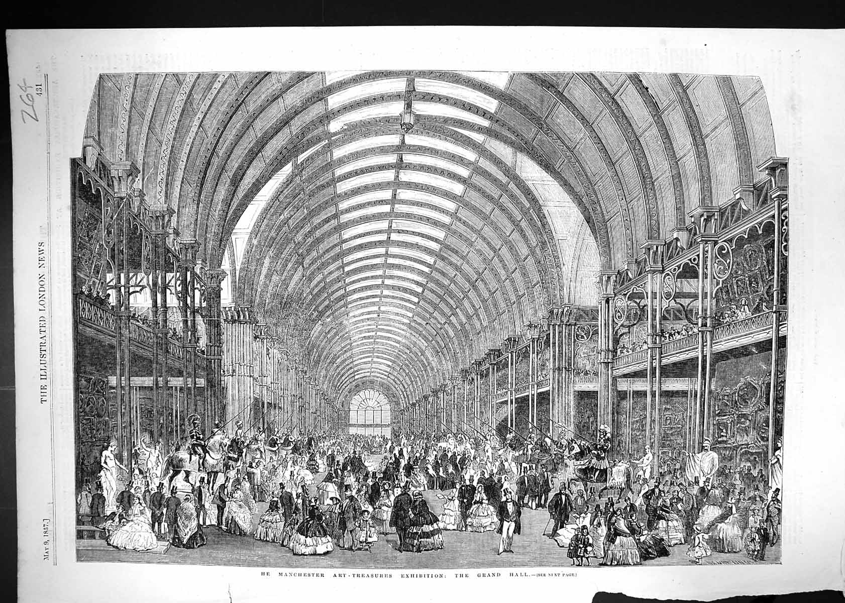 Original Old Antique Print 1857 Manchester Art-Treasures Exhibition Grand Hall