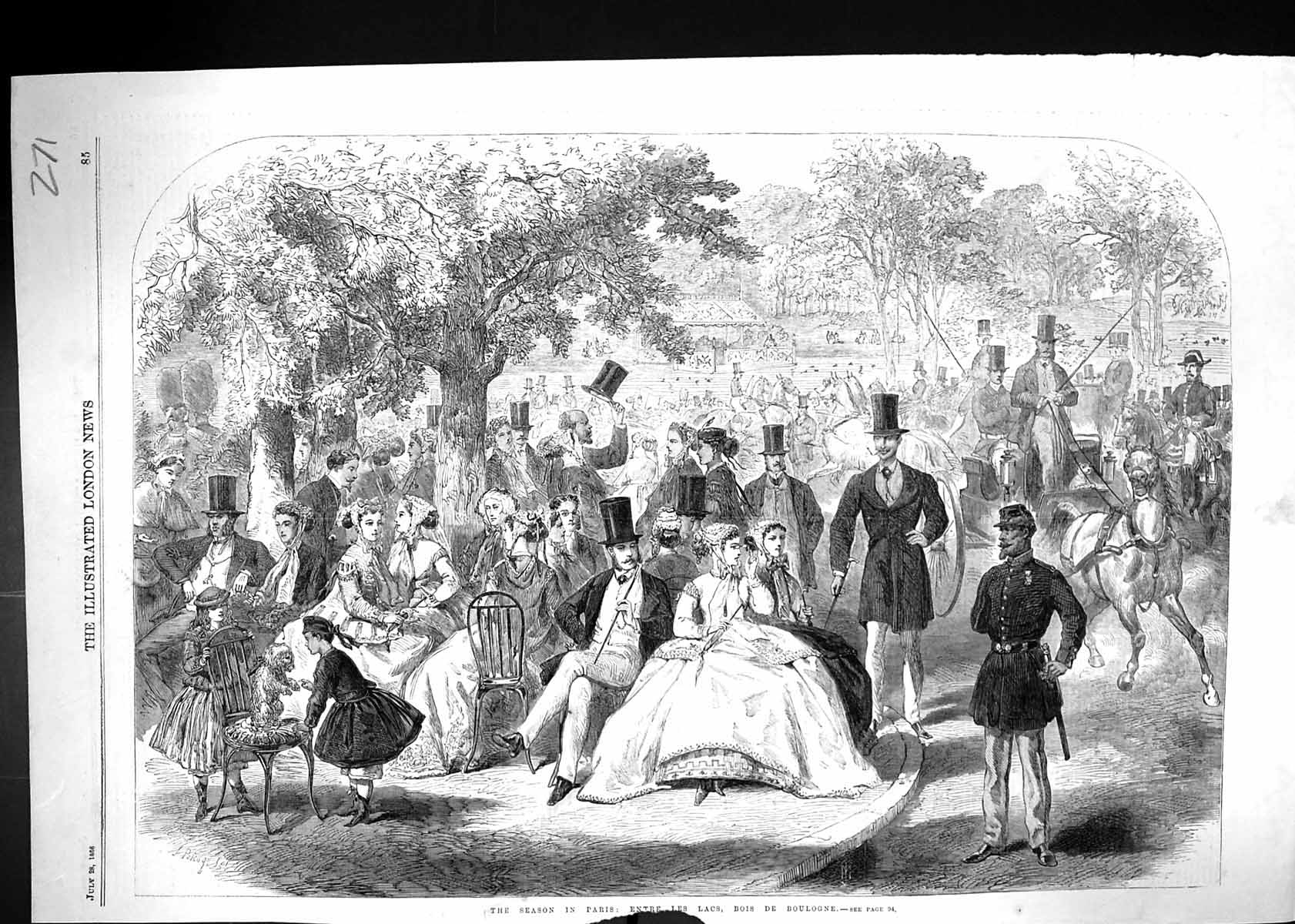 Old Print 1866 Season Paris Entre Les Lacs Bois De Boulogne France People 19th