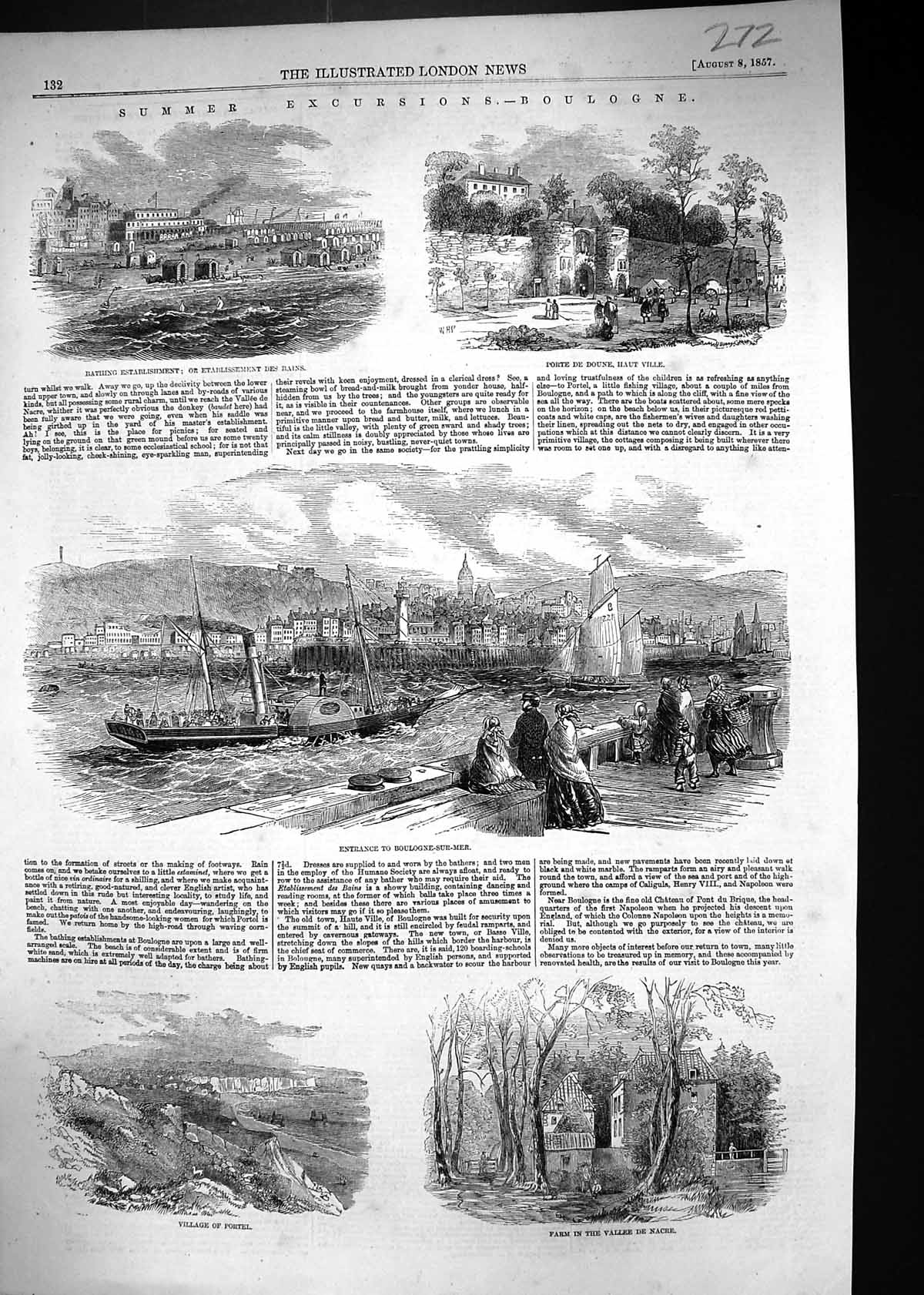 Old 1857 Boulogne France Boulogne-Su-Mer Farm Vallee Nacre Portel Por Victorian