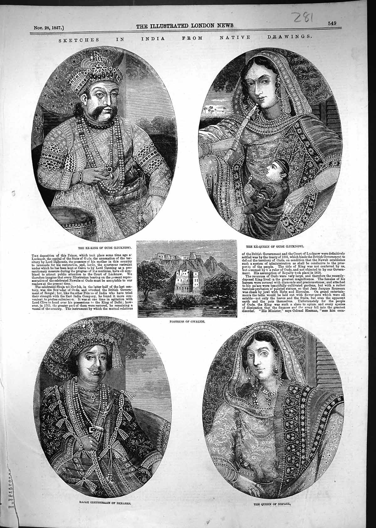 Old 1857 India Ex-King Oude Lucknow Fortress Gwalior Rajah Odetnuraan Victorian