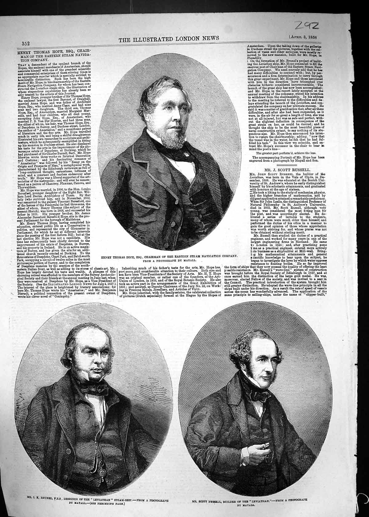 Old 1858 Henry Thomas Hope Chairman Eastern Steam Company Brunel Scot Victorian
