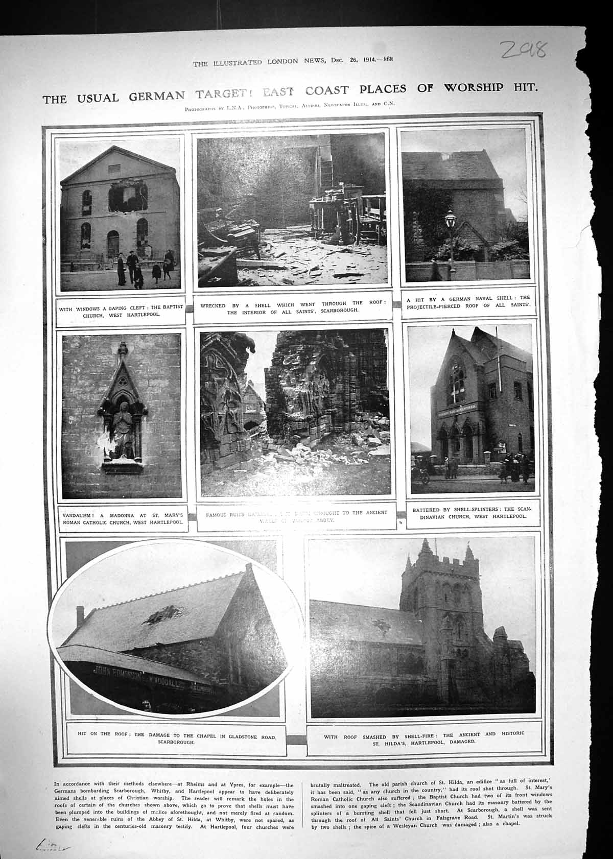 Old 1914 War Damage Church Hartlepool Whitby Abbey Hilda'S Hartlepool 20th