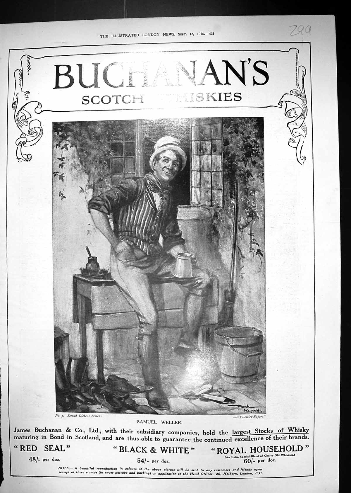 Old 1914 Advertisement Buchanan'S Black White Scotch Whisky Samuel We 20th