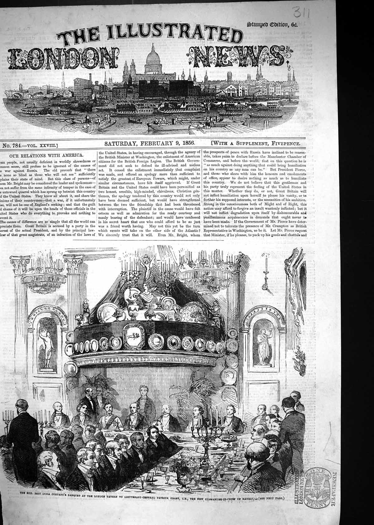 Old 1856 East India Company Banquet London Tevern Patrick Grant Comma Victorian