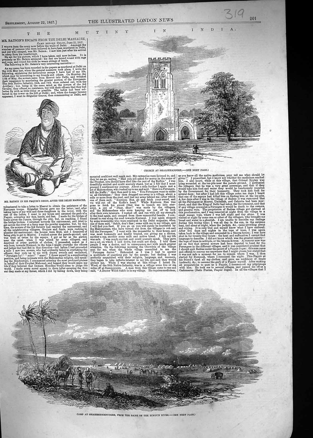 Old 1857 Mutiny India Church Shahjehanpore Batson Faquir Dress Ghazee Victorian