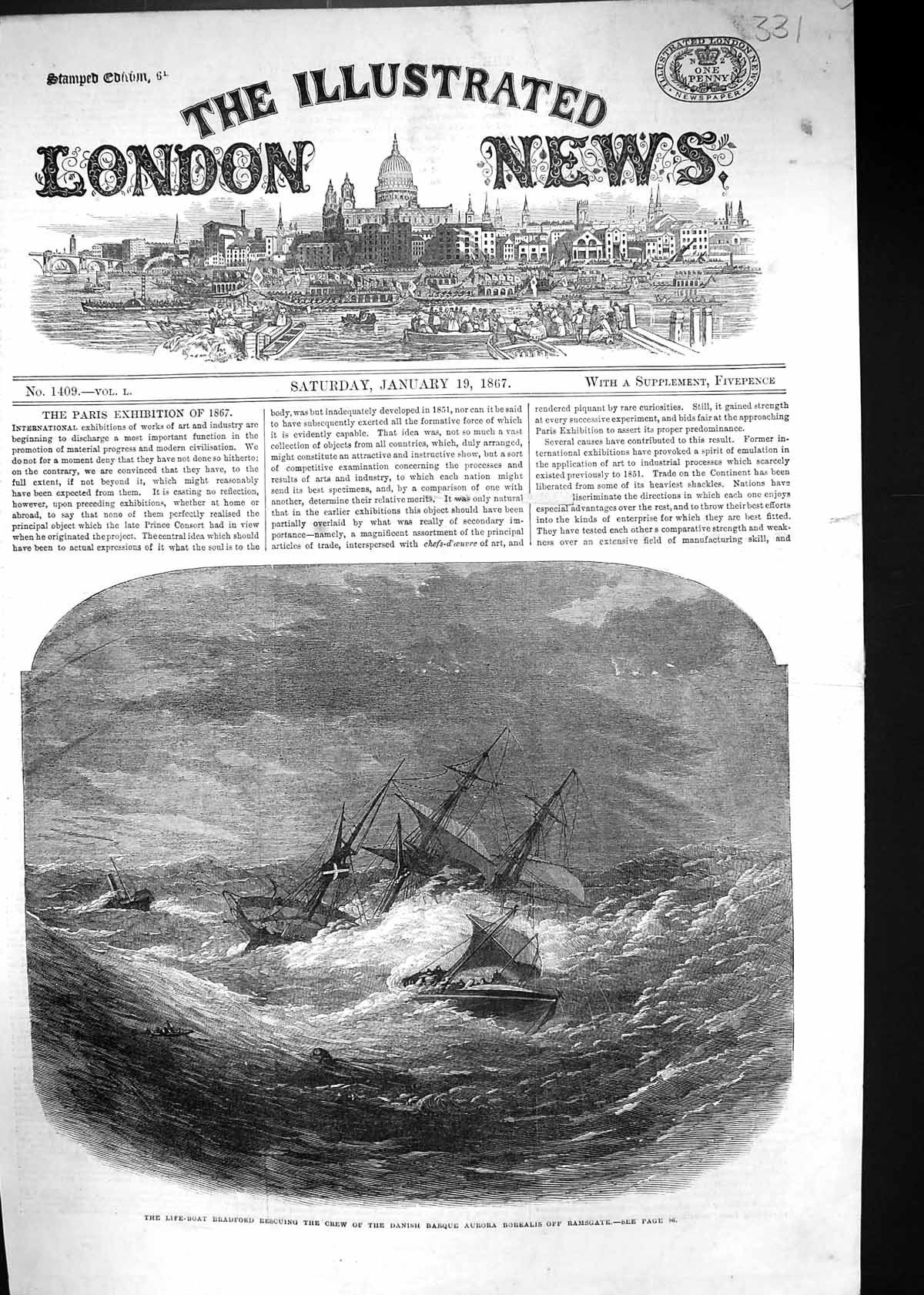 Old 1867 Life-Boat Rescue Danish Barque Aurora Borealis Ship Ramsgate Victorian