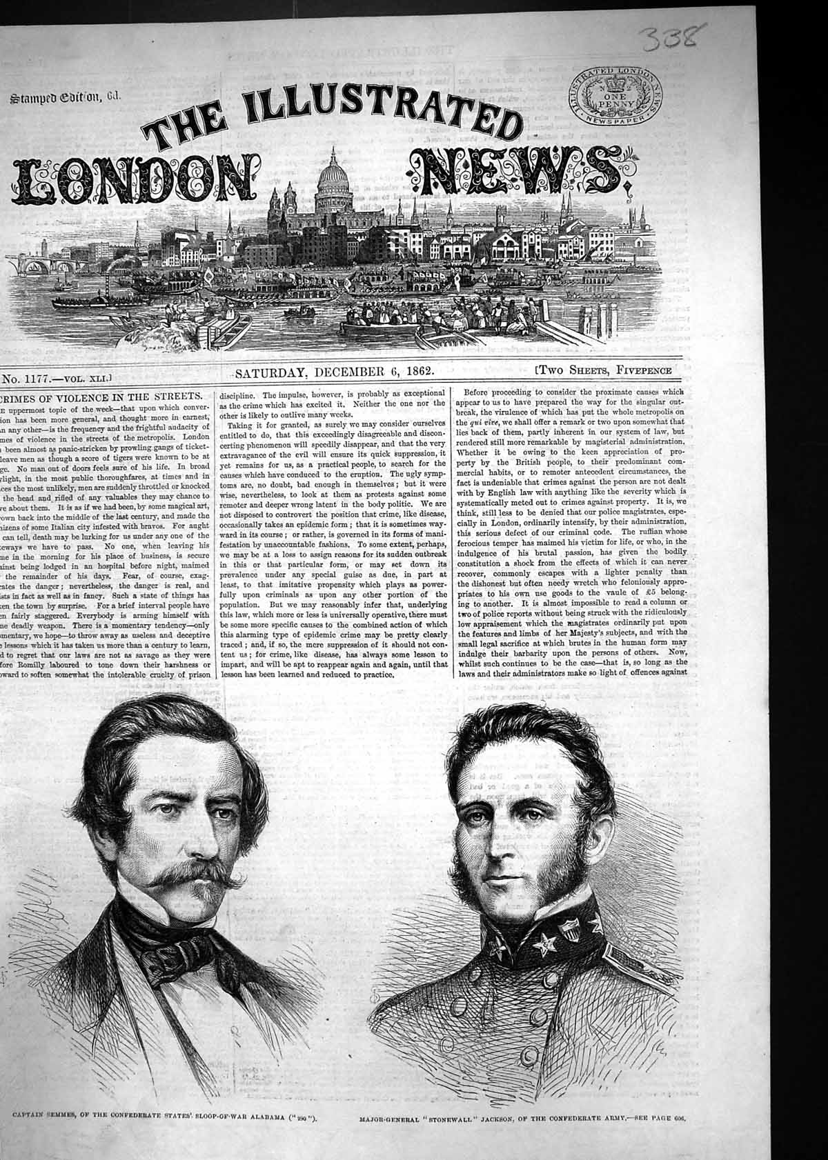 Old Print 1862 Captain Semmes Civil War Army Major-General Stonewall Jack 19th