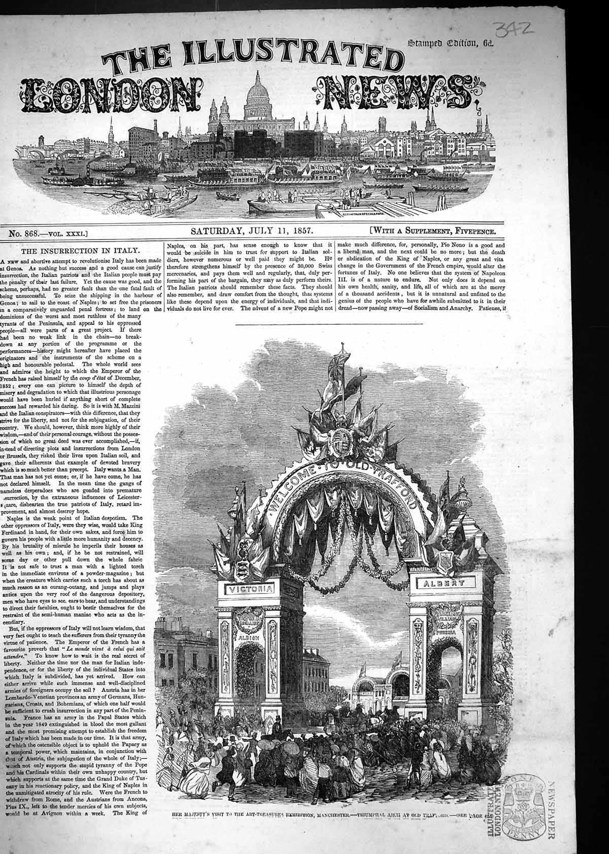 Old 1857 Her Majesty Queen Art Treasures Exhibition Manchester Triump Victorian