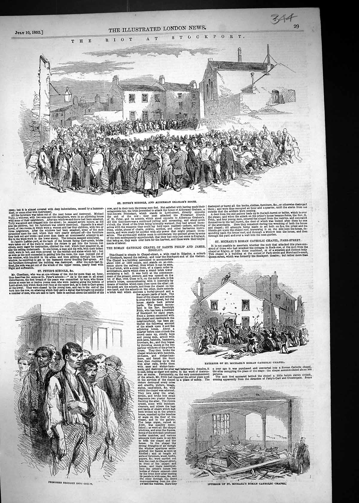 Old 1852 Riots Stockport St. Peter'S Schools Alderman Graham House Mi Victorian