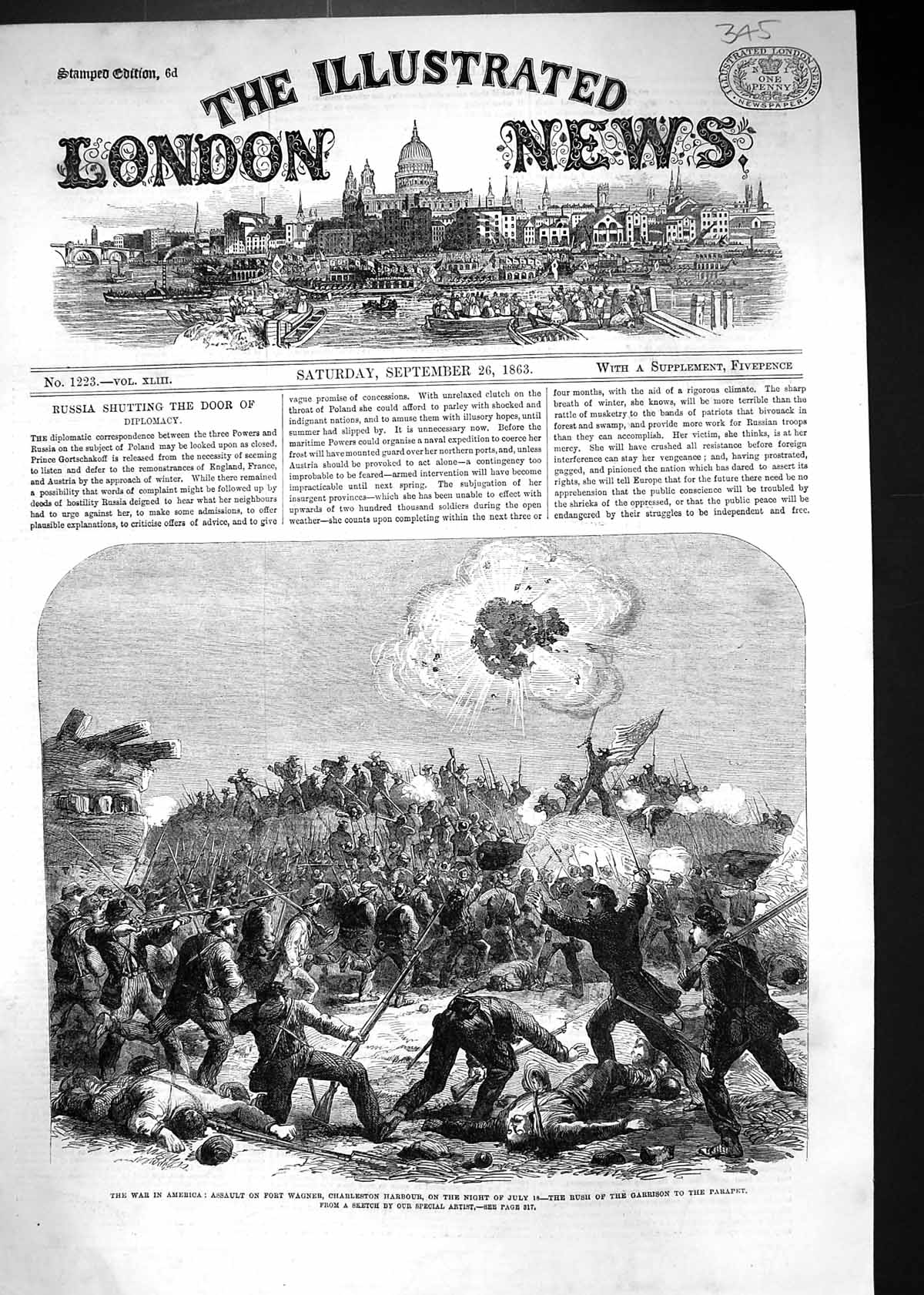 Old 1863 War America Assault Fort Wagner Charleston Harbour Garrison Victorian