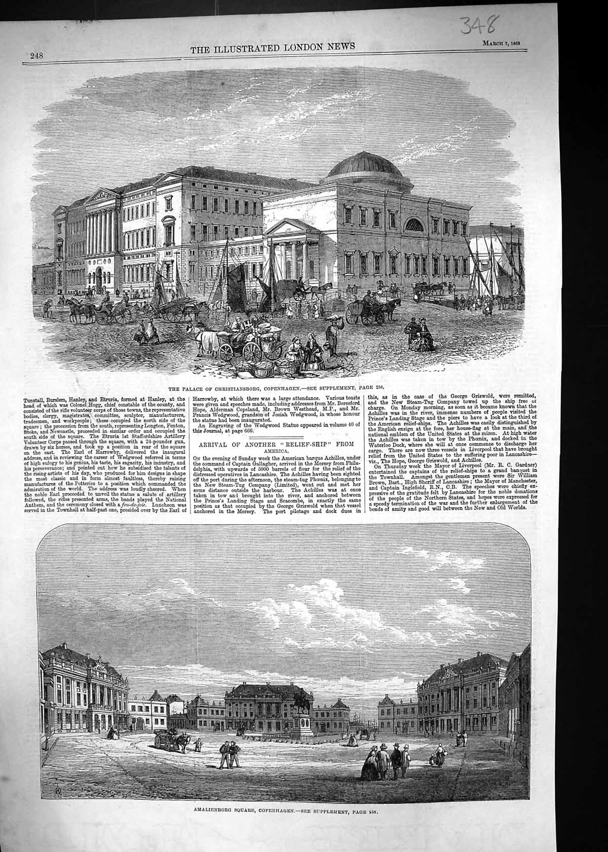 Old 1863 Palace Christiansborg Copenhagen Amalienbrg Square Architect Victorian