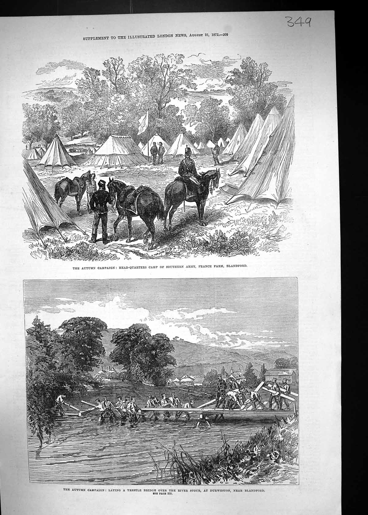 Old 1872 Head-Quarters Camp Army France Farm Blandford River Stour Du Victorian