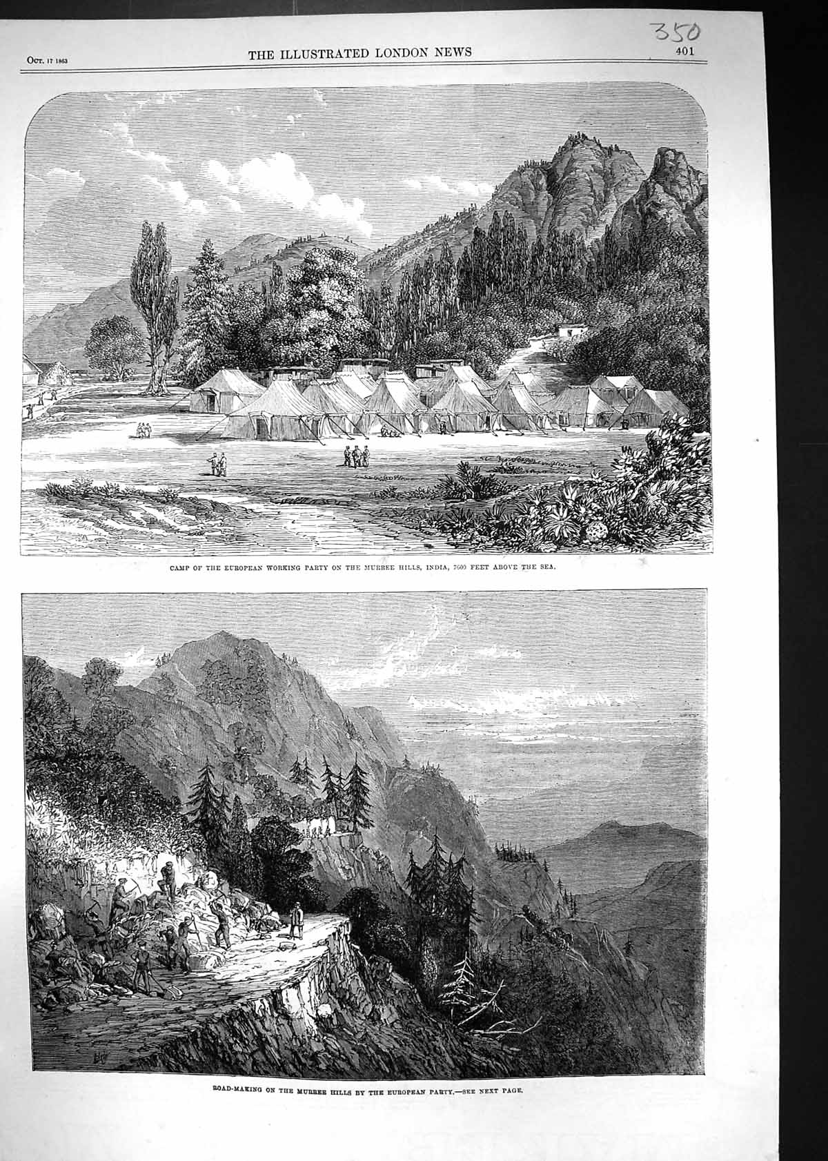 Old 1863 Camp European Working Party Murree Hills India Road Making M Victorian