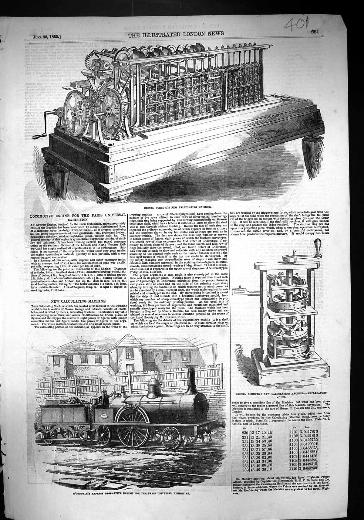 Old 1855 Scheutz Calculating Machine M'Connell Locomotive Train Engin Victorian