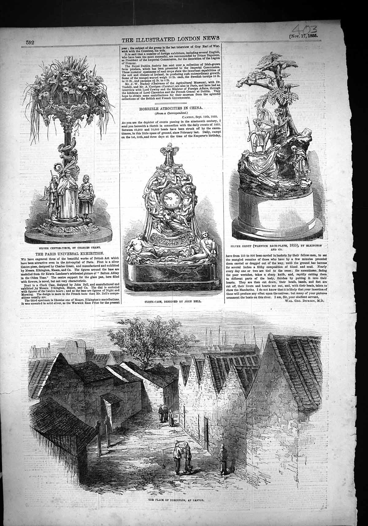 Old 1855 Place Execution Canton Clock-Case Bell Warwick Race Plate Ch Victorian